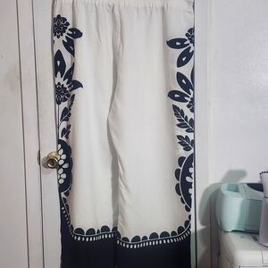 White and Black Floral Pants With Drawstring